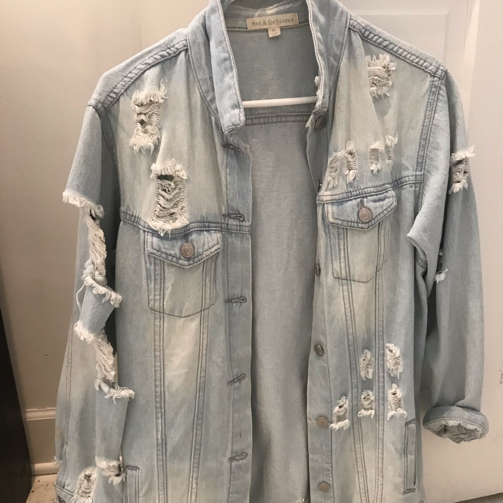 Oversized ripped jean jacket